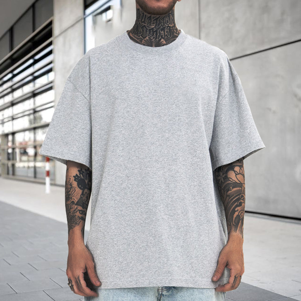 Clearance-Plain Gray Color Men's Cotton Short Sleeve T-shirt