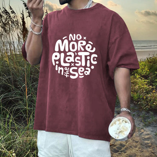 No More Plastic Men's Letter Print Oversized T-shirt