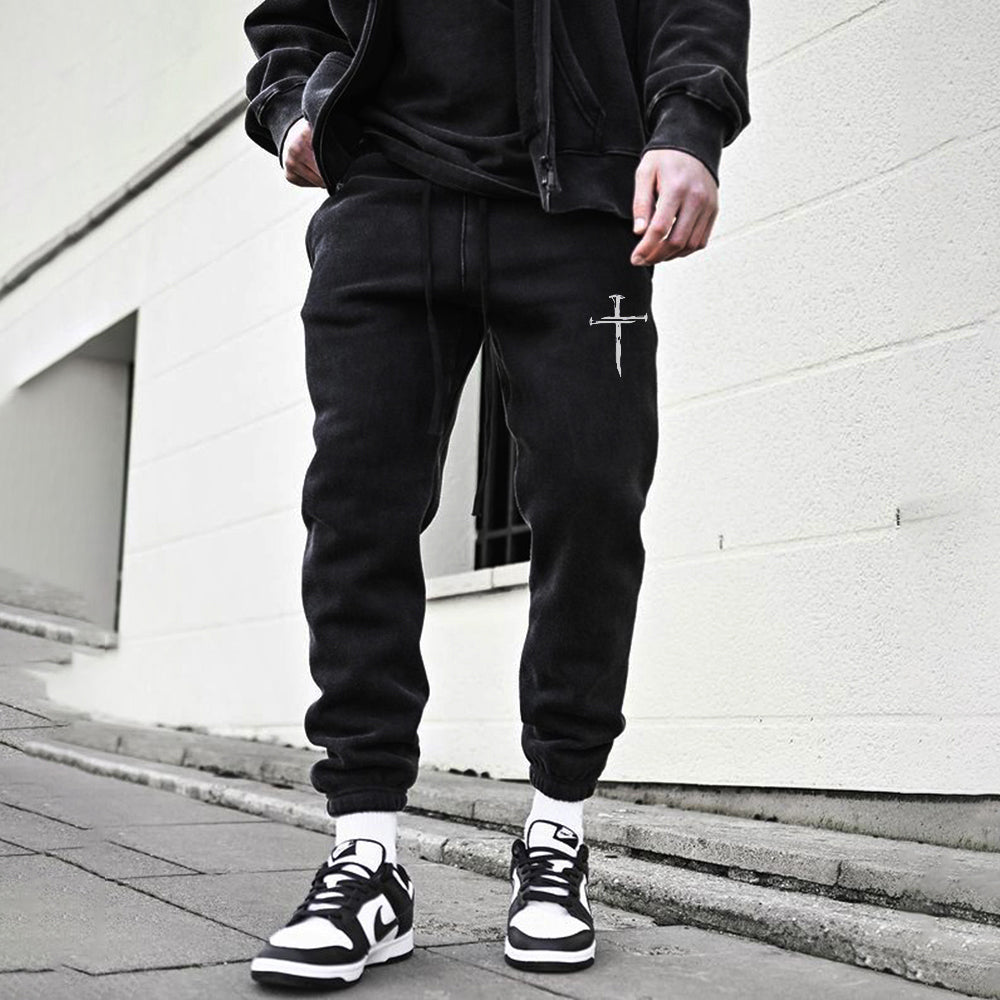 Cross Printed Men's Casual Streetwear Sweatpants