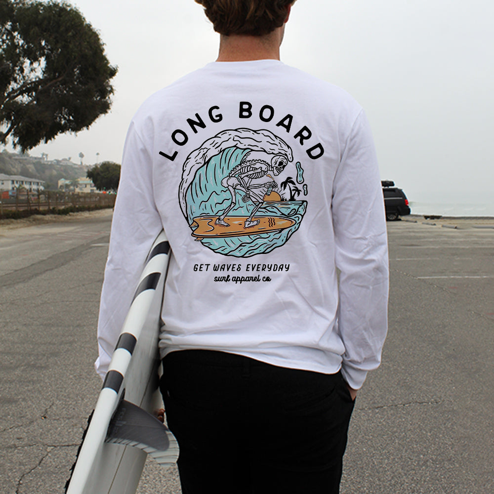 Skull Surfing Print Men s Casual Long Sleeve T Shirts A