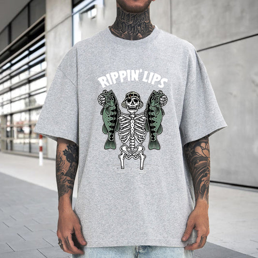 Skull and Fish Print Men's Cotton T-shirt