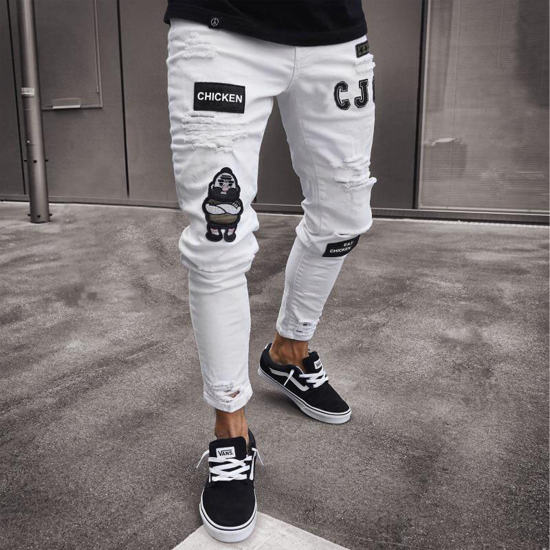 Wool Ripped Patch Denim Pants