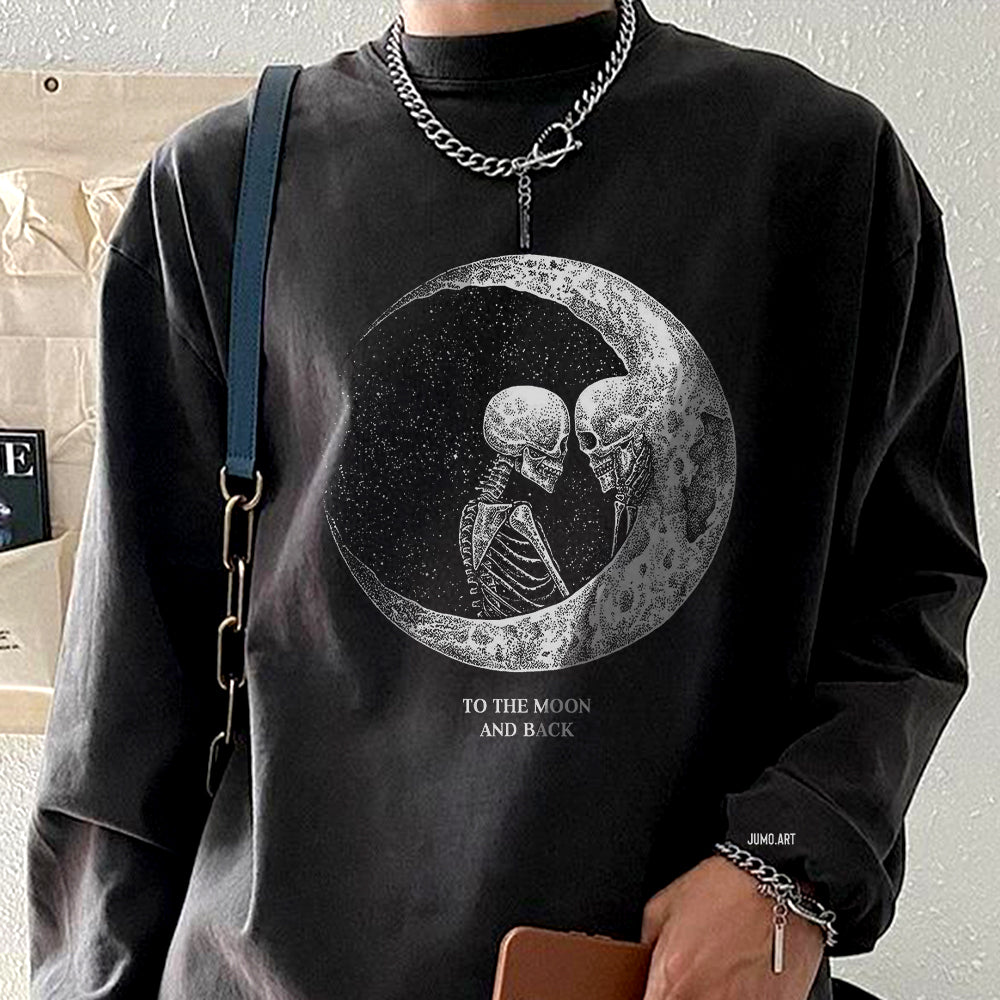 Skull Moon Print Casual Long Sleeve Men's T-Shirt-B