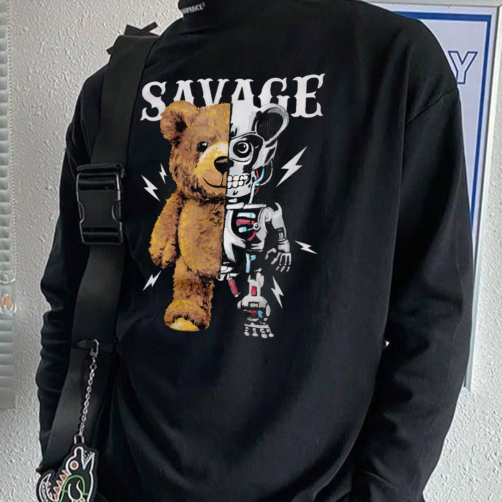 Savage Bear Graphic Print Men's Long Sleeve T-Shirt-B