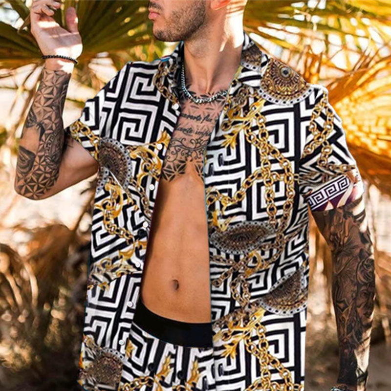 Casual Solid Color Printing Two-piece Suit
