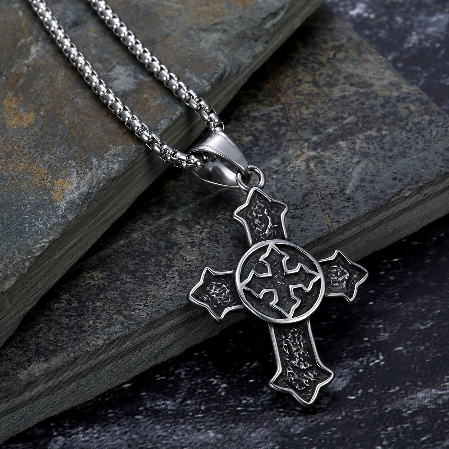 Vintage Medieval Knight Men's Cross Pendant Stainless Steel Necklace