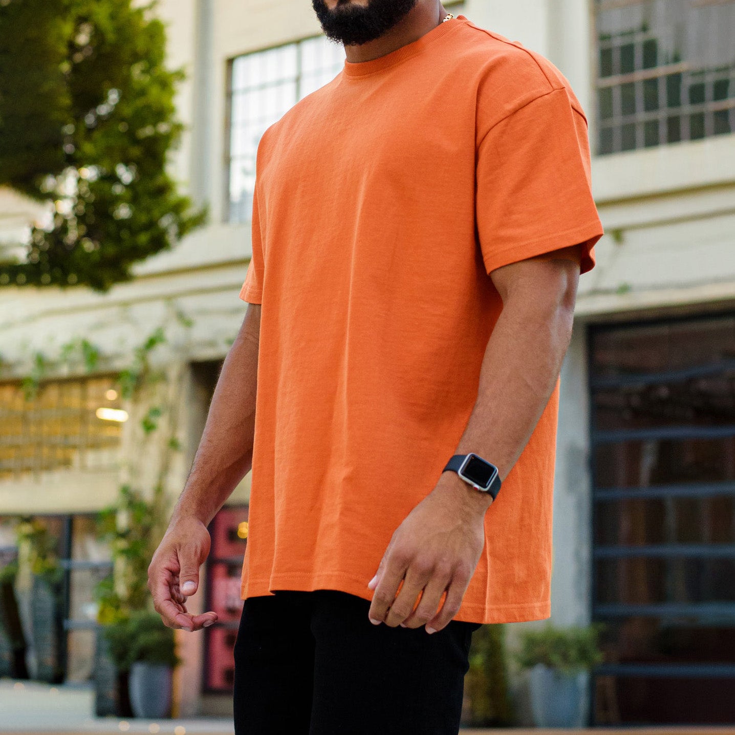 Orange Color Loose Short Sleeve Men's T-Shirt