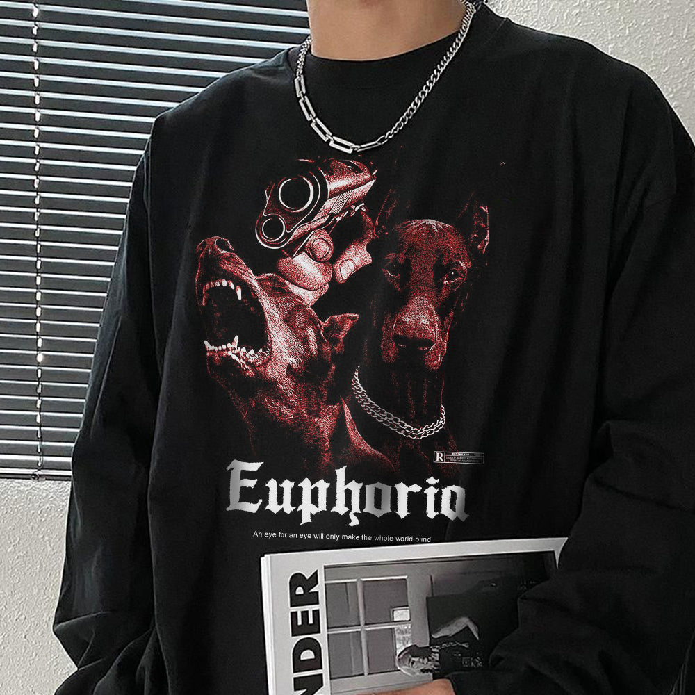 Euphoria Dog Graphic Men's Long Sleeve T-Shirts-B