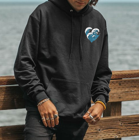 Dog Surfing Graphic Print Men's Fleeced Hoodie