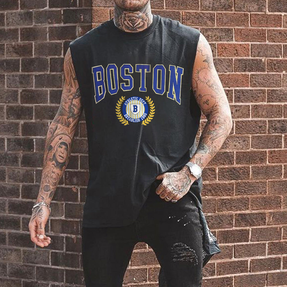 BOSTON Graphic Print Men's Crew Neck Casual Tank Top