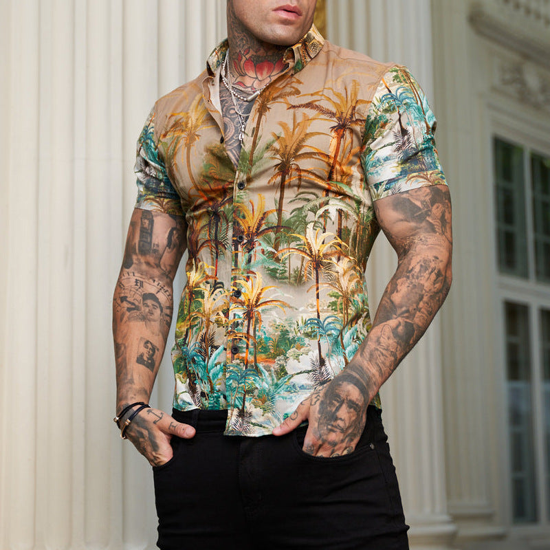 Lapel Short Sleeve Printed Resort Shirt