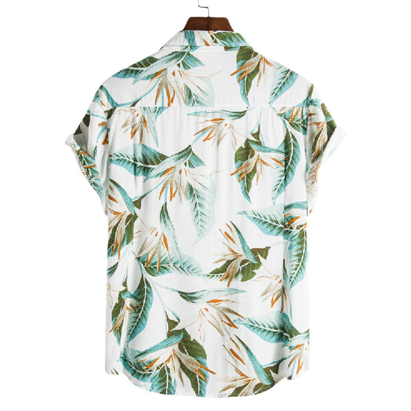 Clearance-Cotton And Linen Printed Shirt-XL