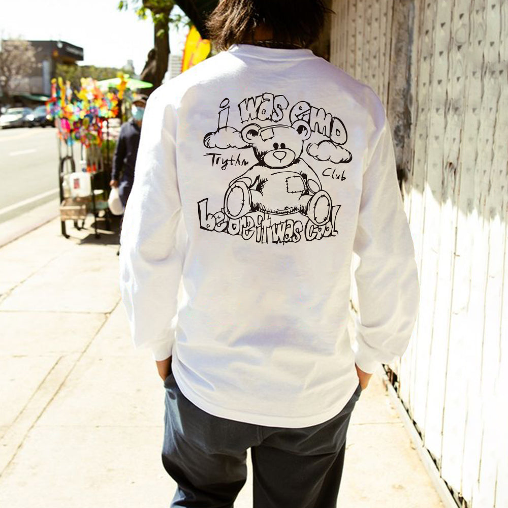 Teddy Bear Graphic Print Men's Long Sleeve T-Shirt-A