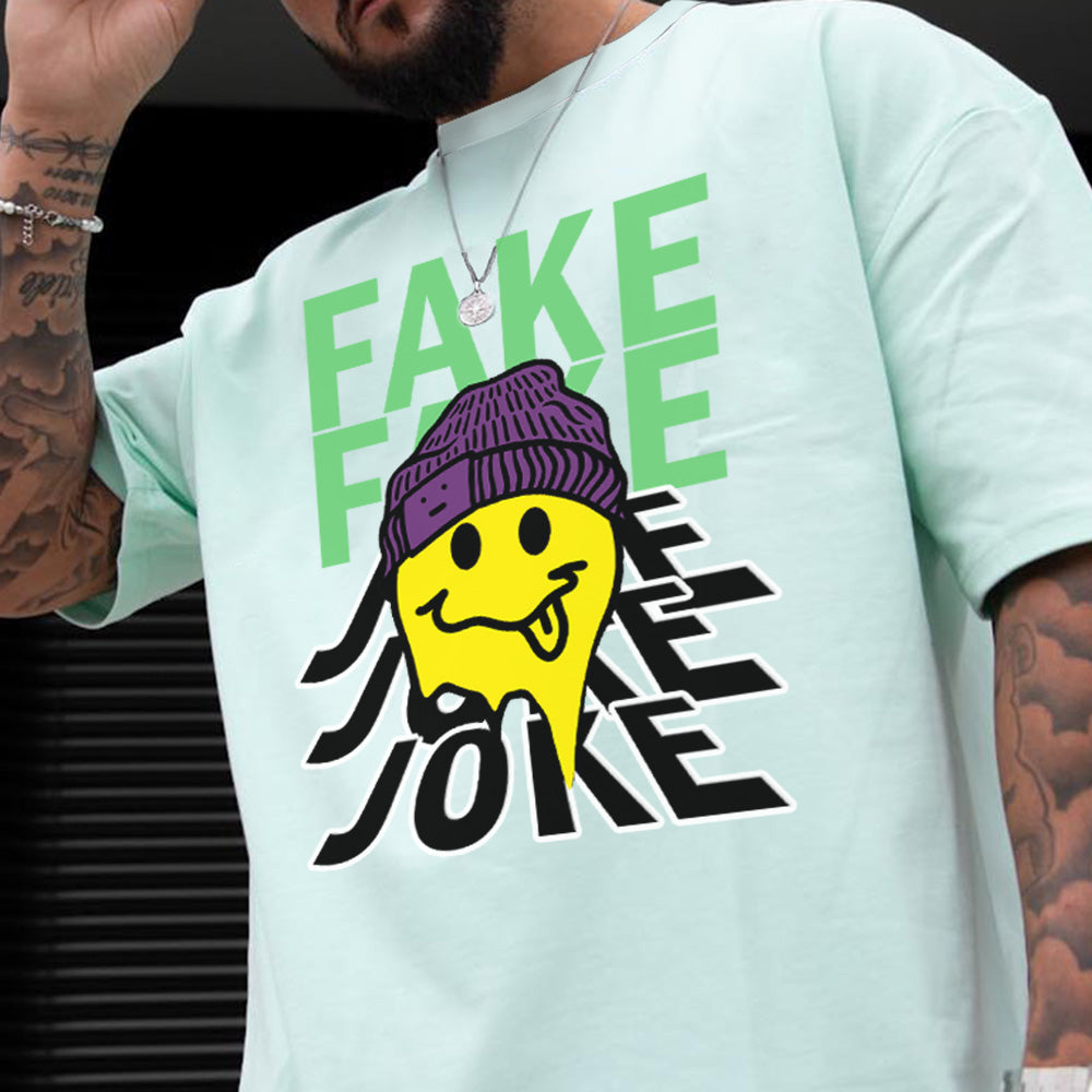 FAKE JOKE Graphic Print Casual Loose Men's T-Shirt