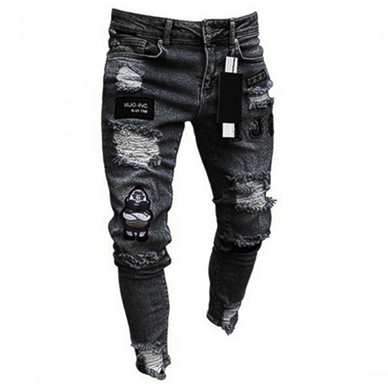 Wool Ripped Patch Denim Pants