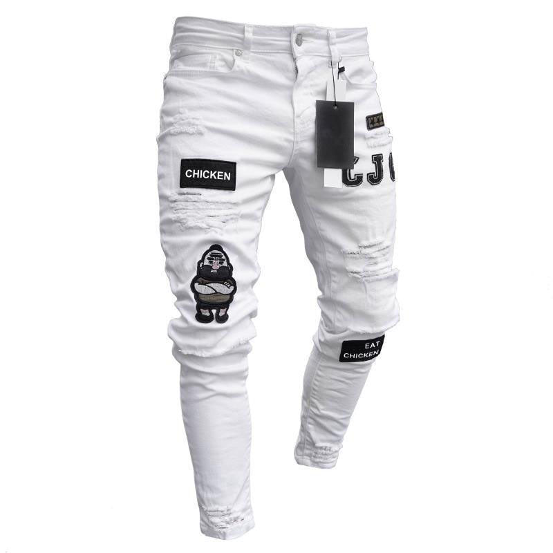 Wool Ripped Patch Denim Pants