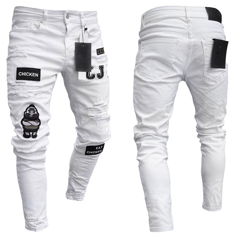 Wool Ripped Patch Denim Pants