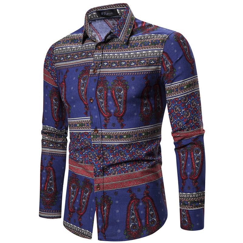 Long-sleeved Shirt With Lapel Print
