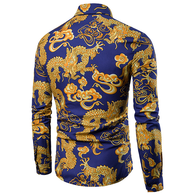 Long-sleeved Shirt With Lapel Print