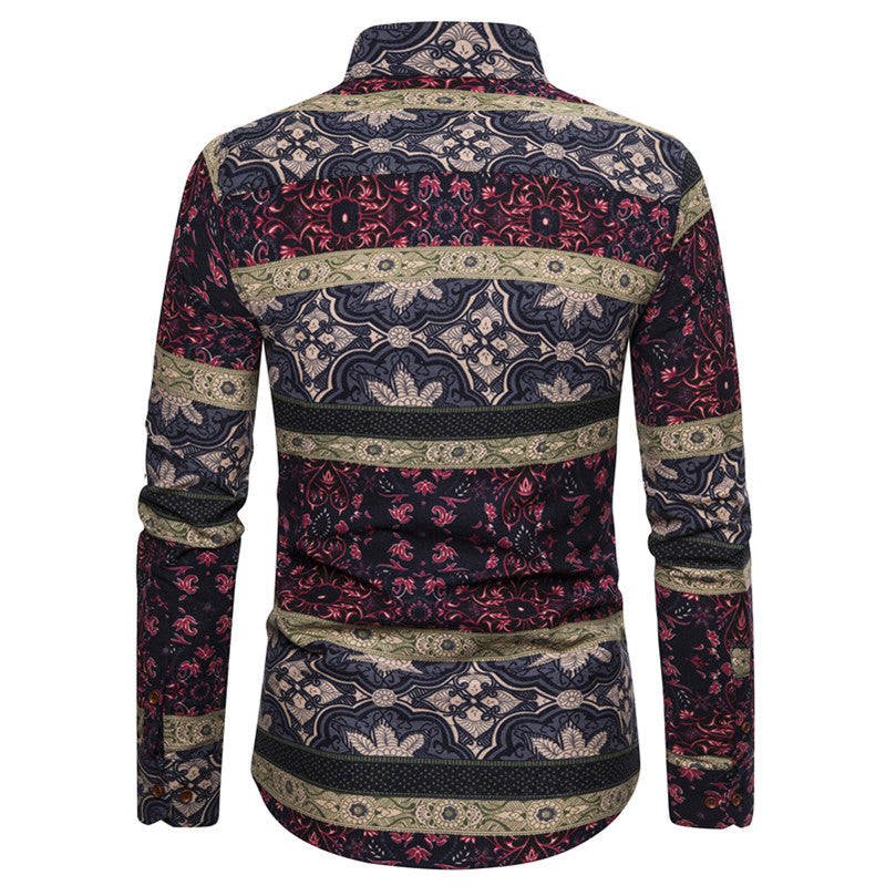 Long-sleeved Shirt With Lapel Print