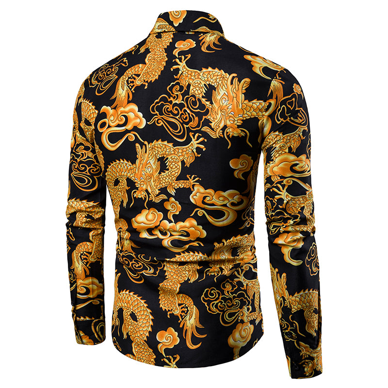 Long-sleeved Shirt With Lapel Print