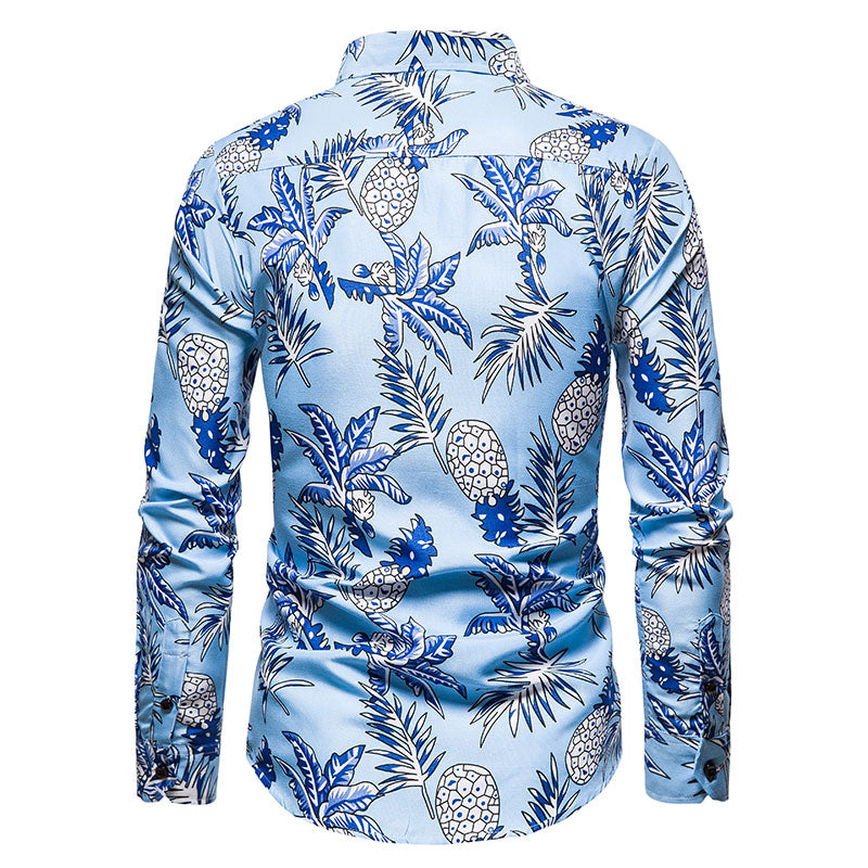 Long-sleeved Shirt With Lapel Print