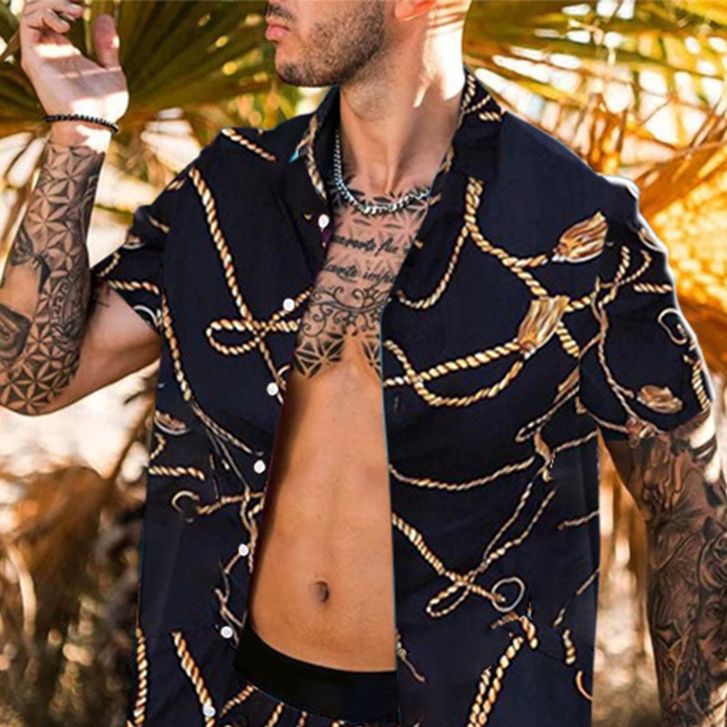 Casual Solid Color Printing Two-piece Suit