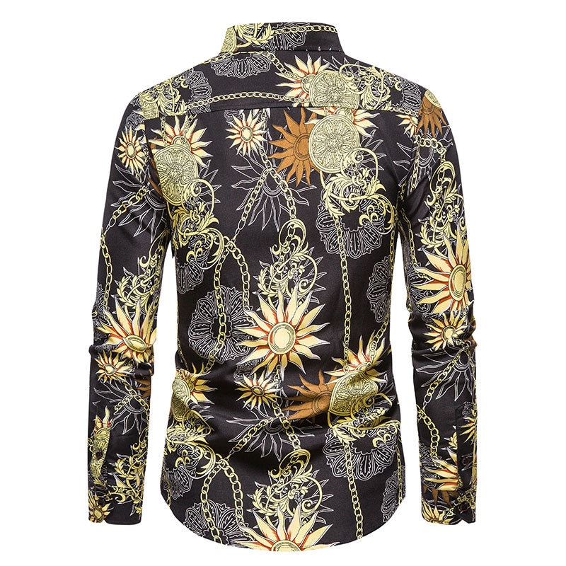 Long-sleeved Shirt With Lapel Print