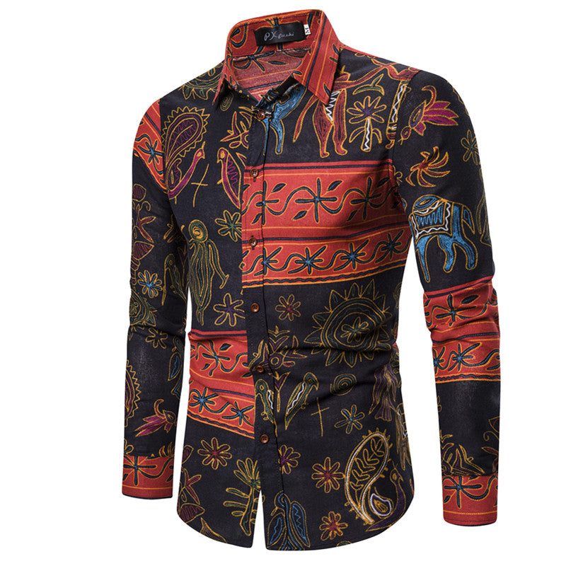 Long-sleeved Shirt With Lapel Print