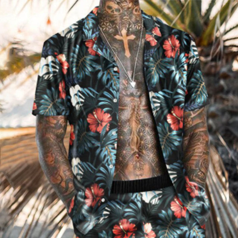 Casual Solid Color Printing Two-piece Suit