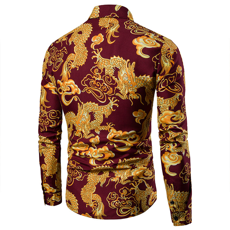 Long-sleeved Shirt With Lapel Print