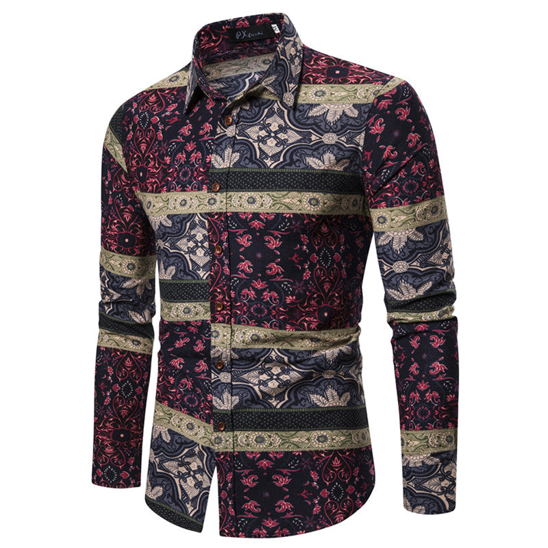 Long-sleeved Shirt With Lapel Print