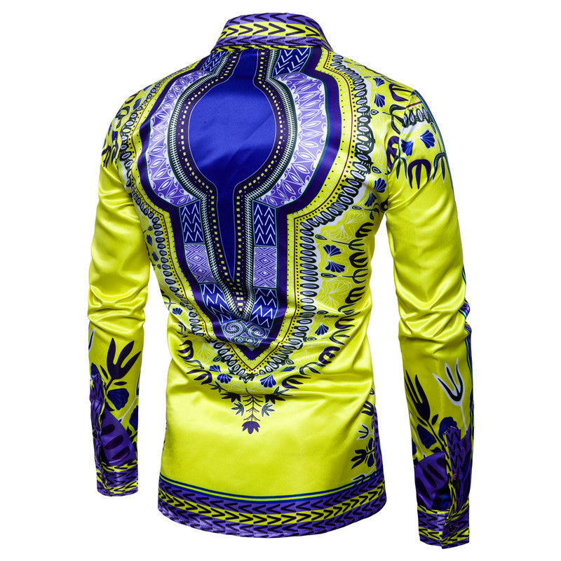 Long-sleeved Shirt With Lapel Print