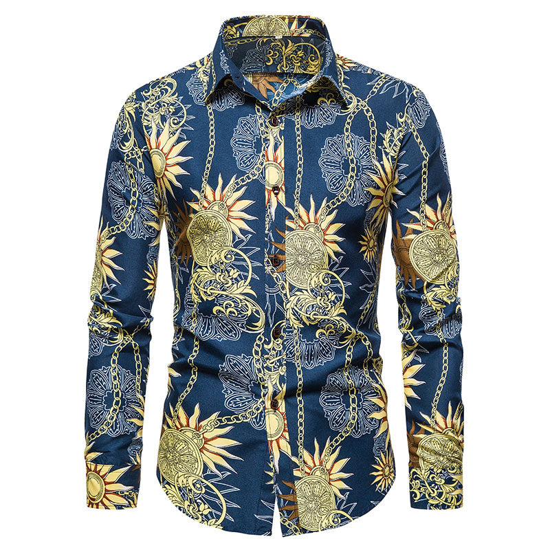 Long-sleeved Shirt With Lapel Print