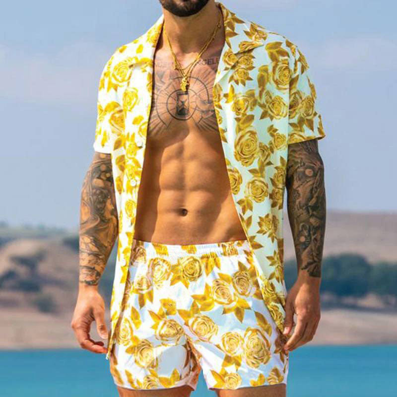 Casual Solid Color Printing Two-piece Suit