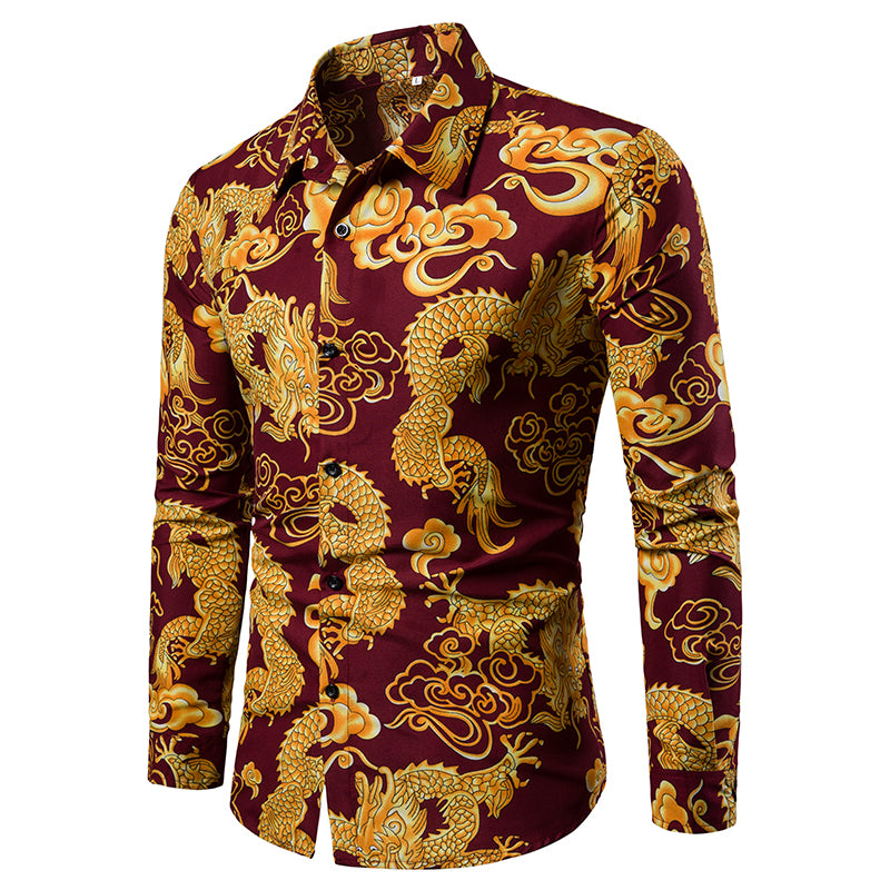 Long-sleeved Shirt With Lapel Print