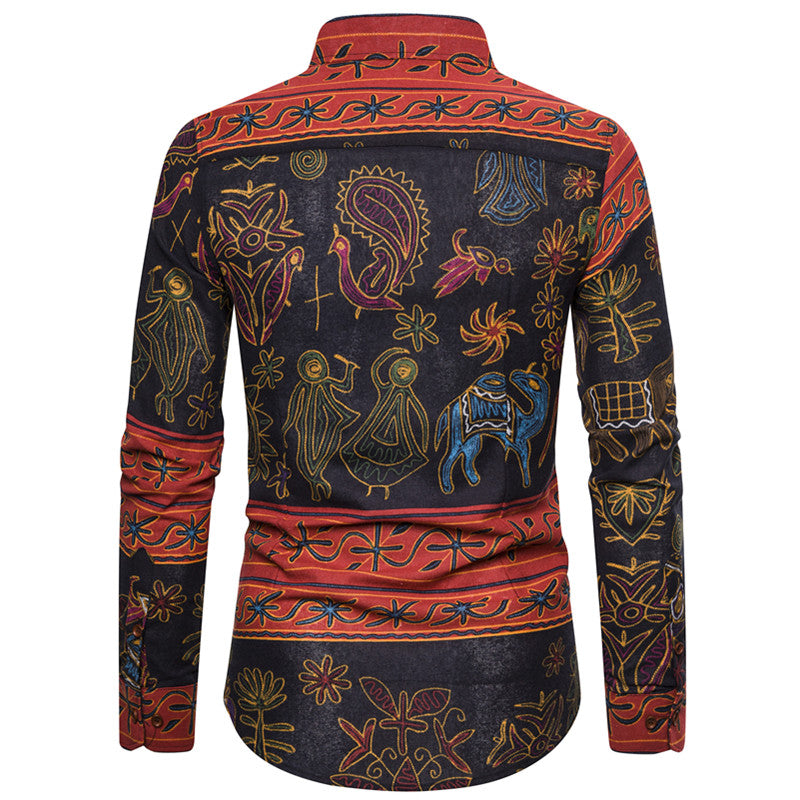 Long-sleeved Shirt With Lapel Print