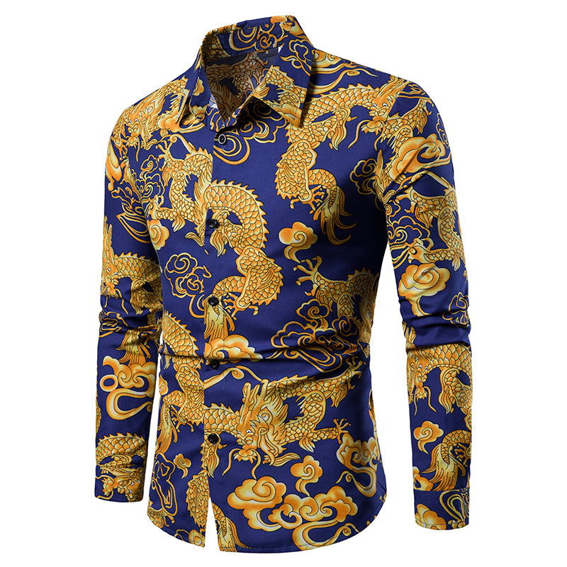 Long-sleeved Shirt With Lapel Print