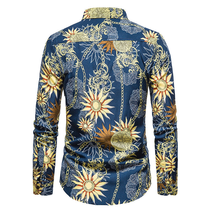 Long-sleeved Shirt With Lapel Print