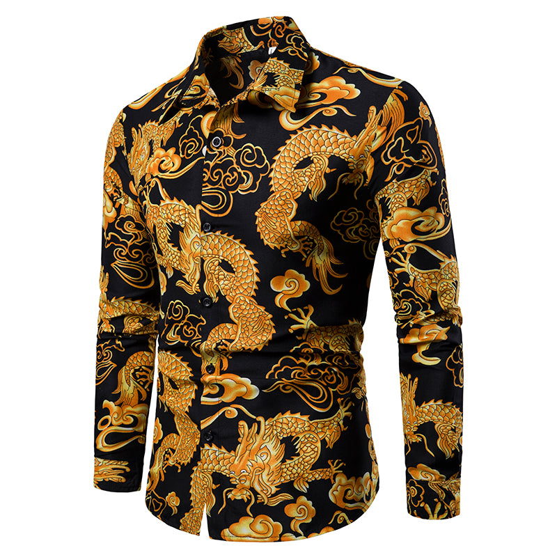 Long-sleeved Shirt With Lapel Print