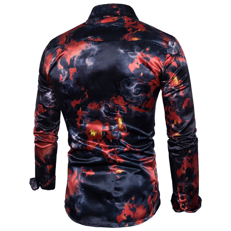 Long-sleeved Shirt With Lapel Print