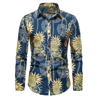 Long-sleeved Shirt With Lapel Print