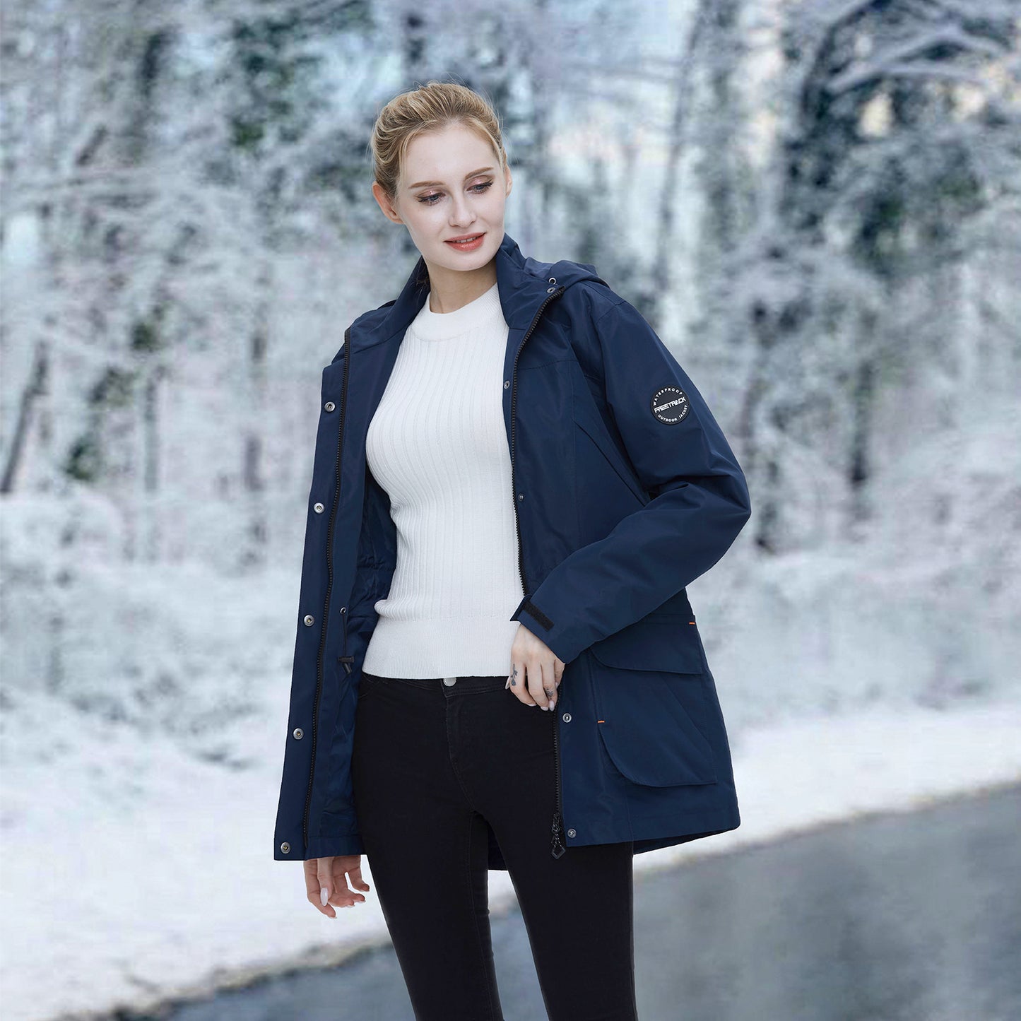 Freetrack Women's Waterproof Cycling Rain Hooded Jacket Running/Hiking/Golf Windbreaker Jacket