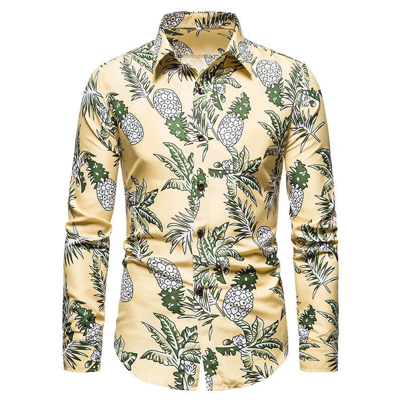 Long-sleeved Shirt With Lapel Print