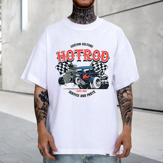 Hot Rod Car Graphic Print Men's Vintage Oversize T-shirt