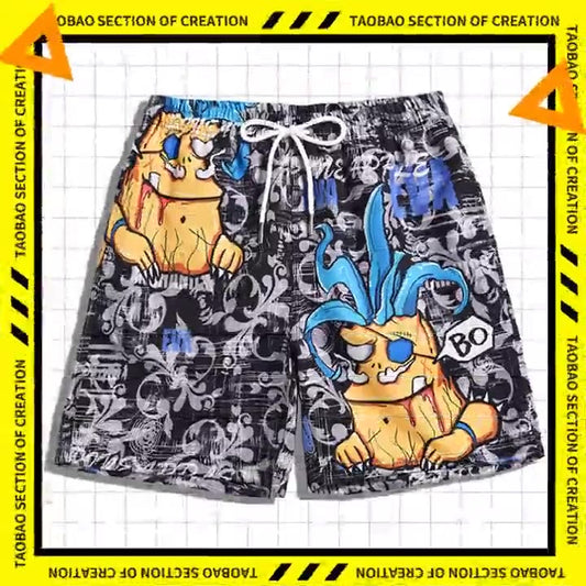 Men's beach pants loose casual cartoon printed shorts