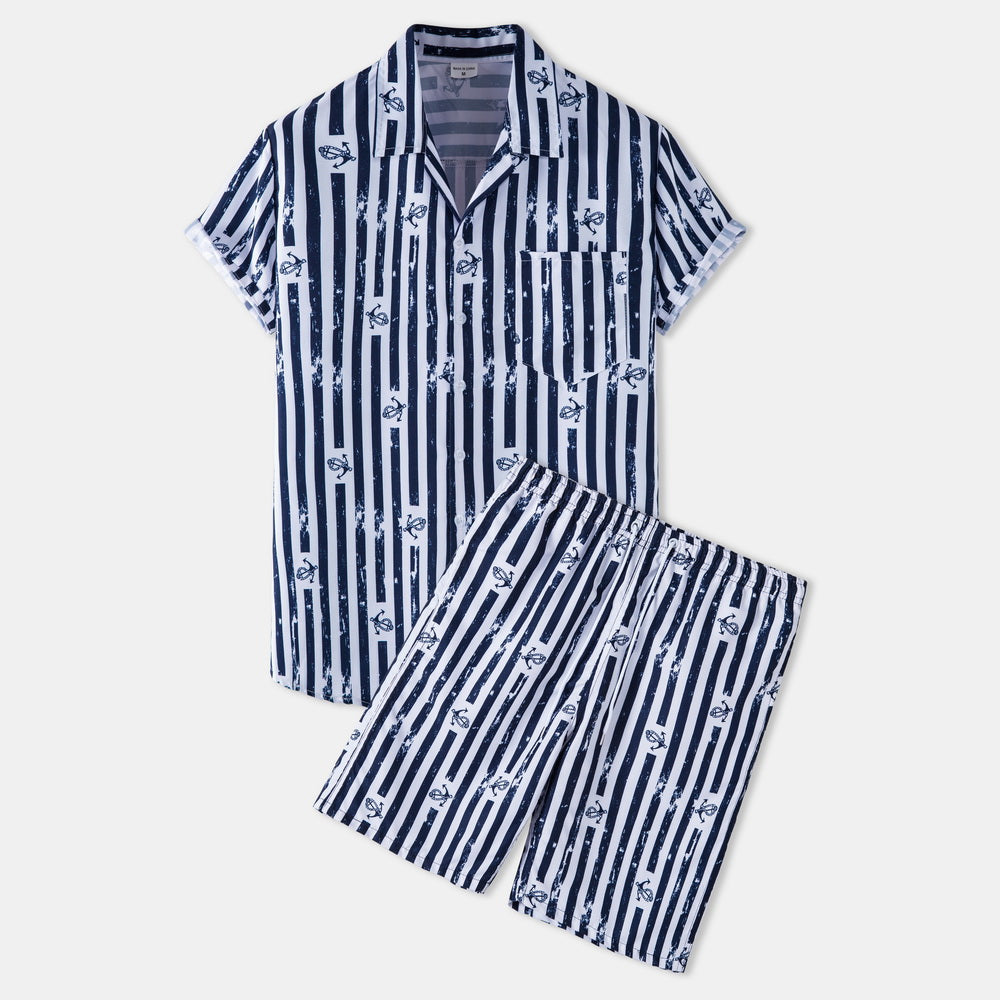 Men's 2 Pieces Stripe Print Polo Shirt and Shorts