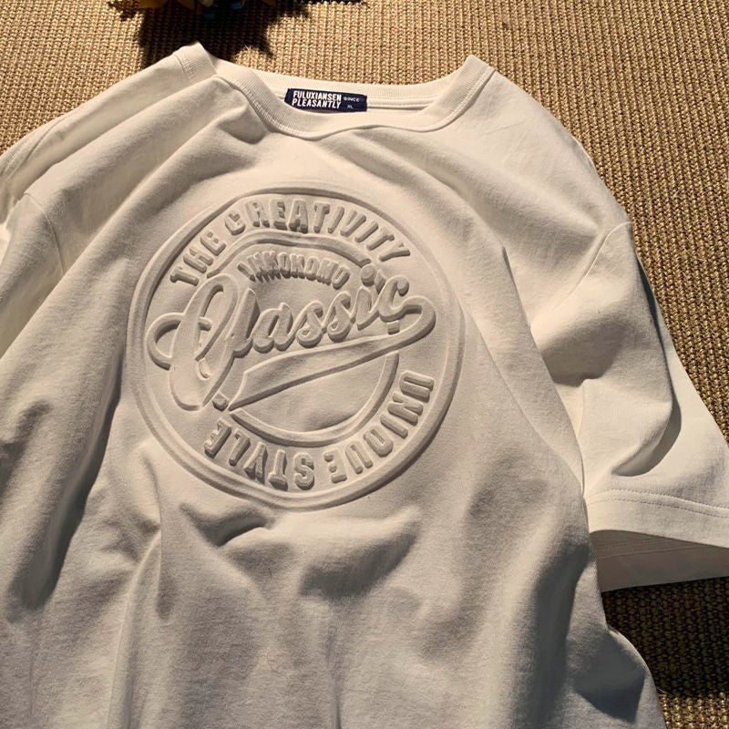 Letter Graphic 3D Print Loose Casual Round Neck Men's T-Shirt