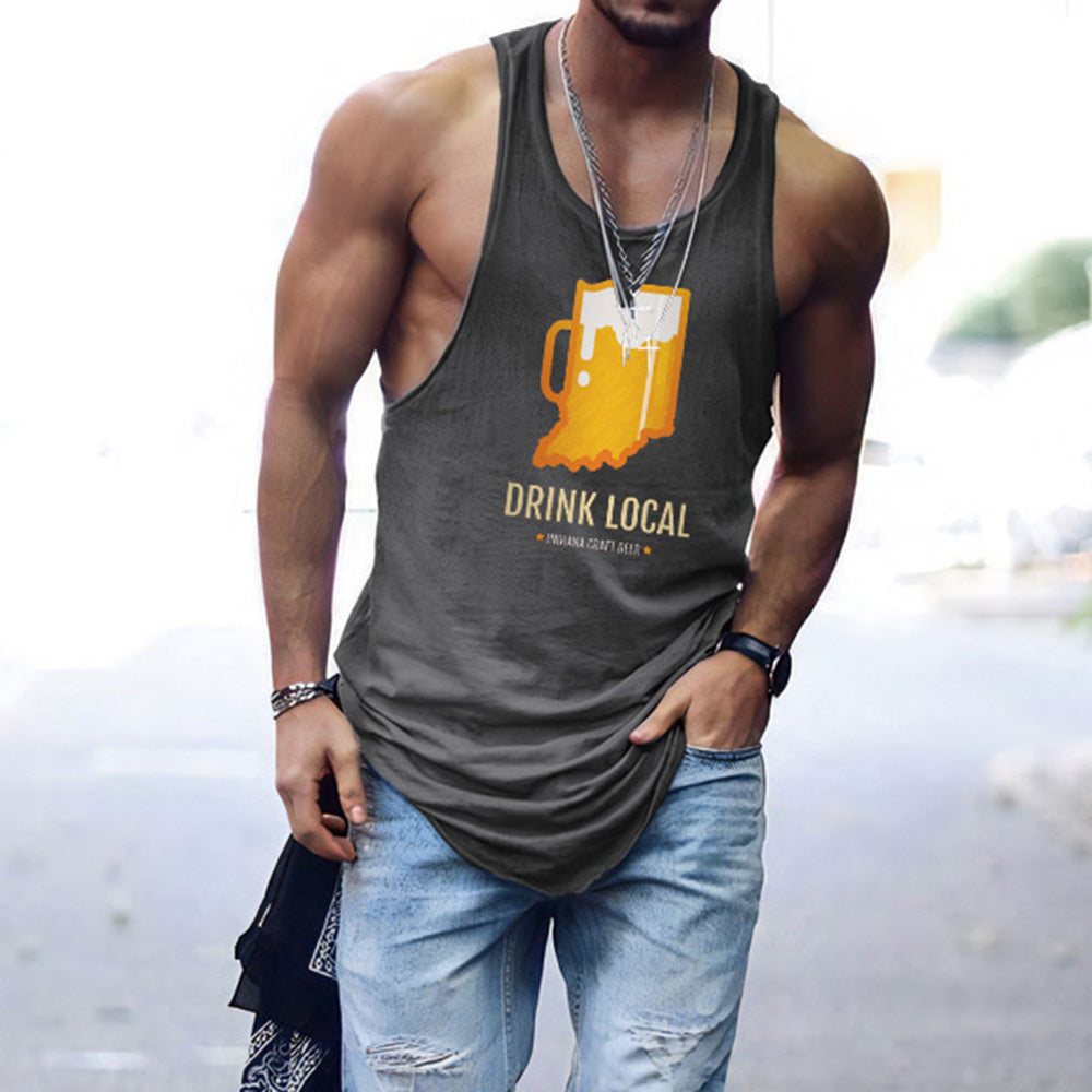 Casual Beer Graphic Print Loose Men's Tank Top