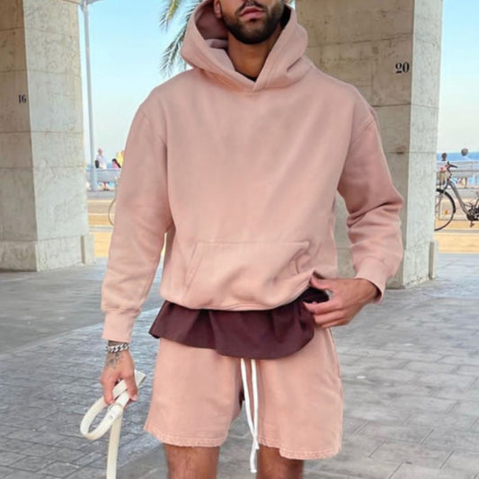 Plain Basic Loose Casual Hooded Men's Long Sleeve Sweatshirt